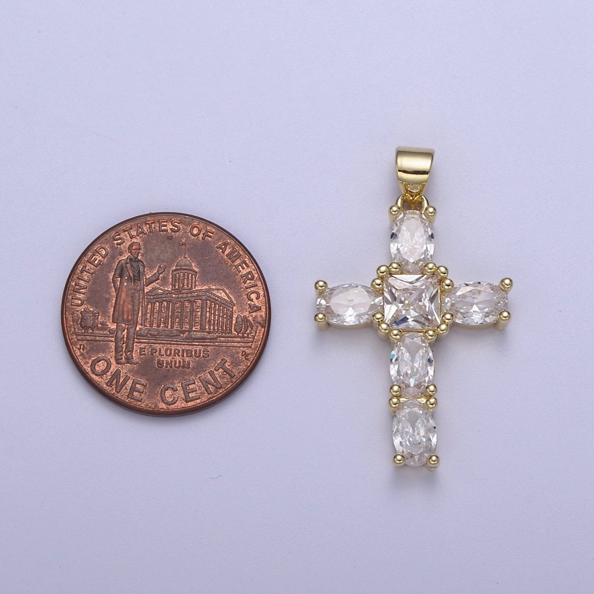 Cubic Zirconia Cross Pendant 14K Gold Filled Cross charm for Religious jewelry Making H-400 - DLUXCA