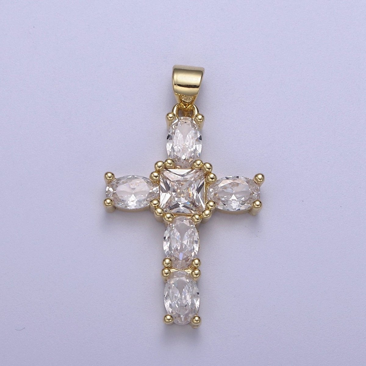 Cubic Zirconia Cross Pendant 14K Gold Filled Cross charm for Religious jewelry Making H-400 - DLUXCA