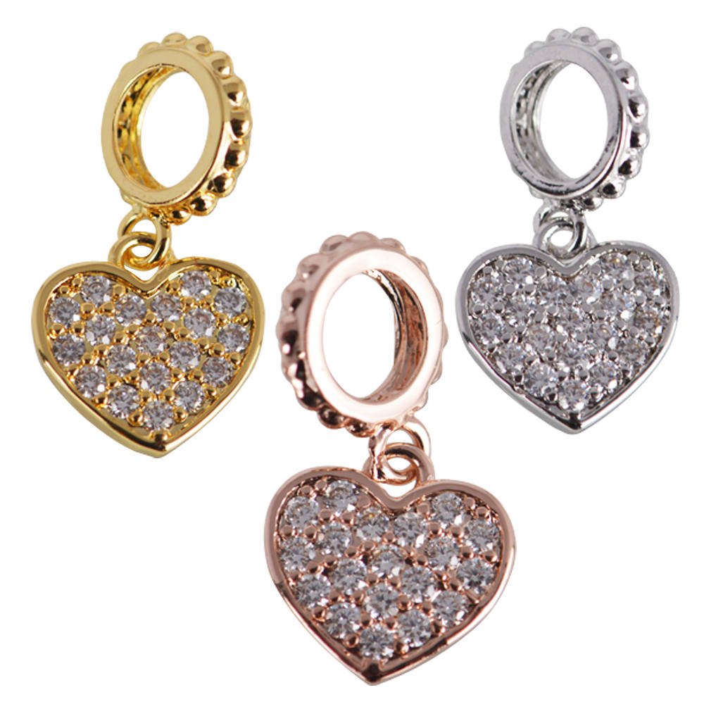 Cubic Zirconia Crystal Dangle Paved Heart Big Loop Cooper Gold Filled Charm Connector Bracelet Design Plated Material I-348 - DLUXCA