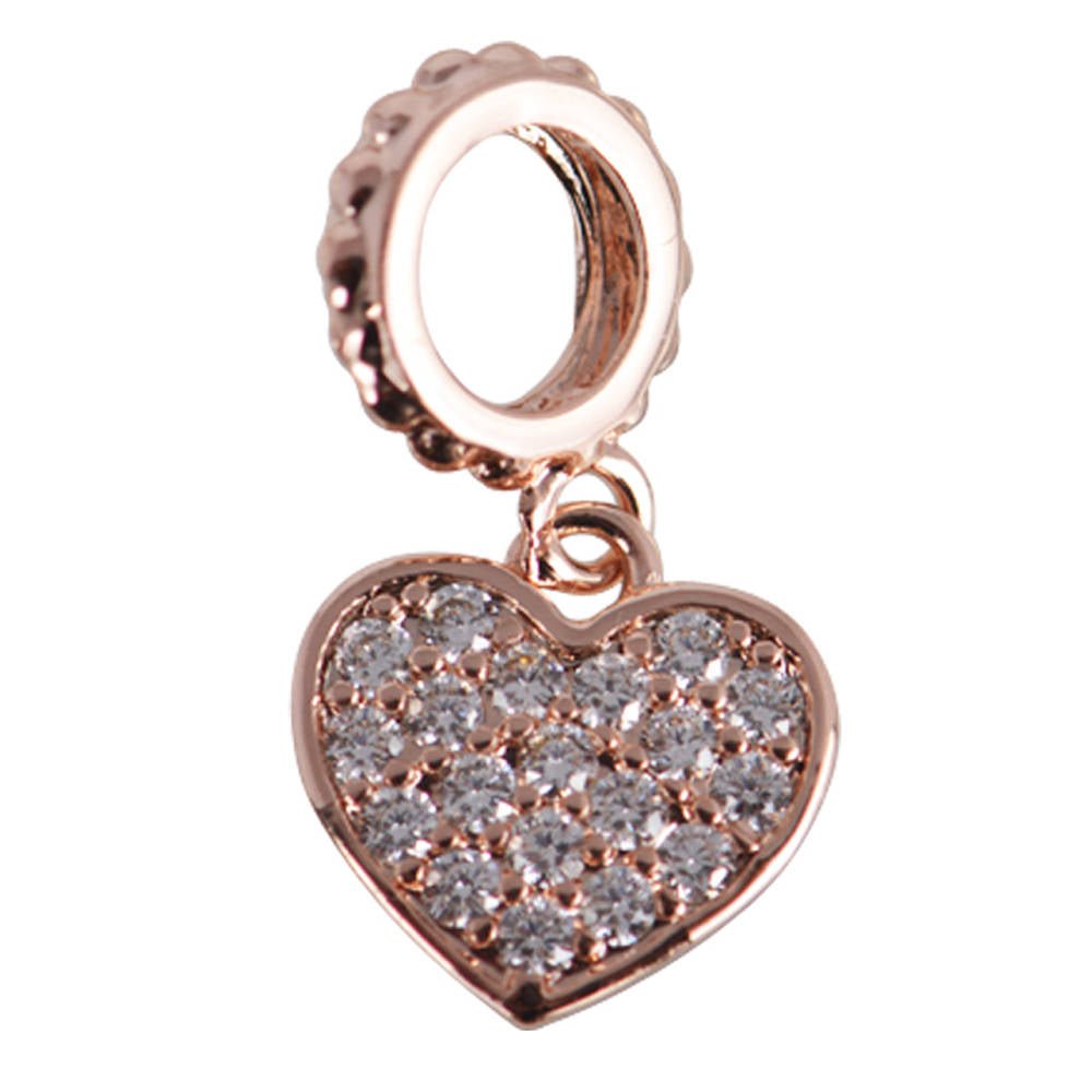 Cubic Zirconia Crystal Dangle Paved Heart Big Loop Cooper Gold Filled Charm Connector Bracelet Design Plated Material I-348 - DLUXCA
