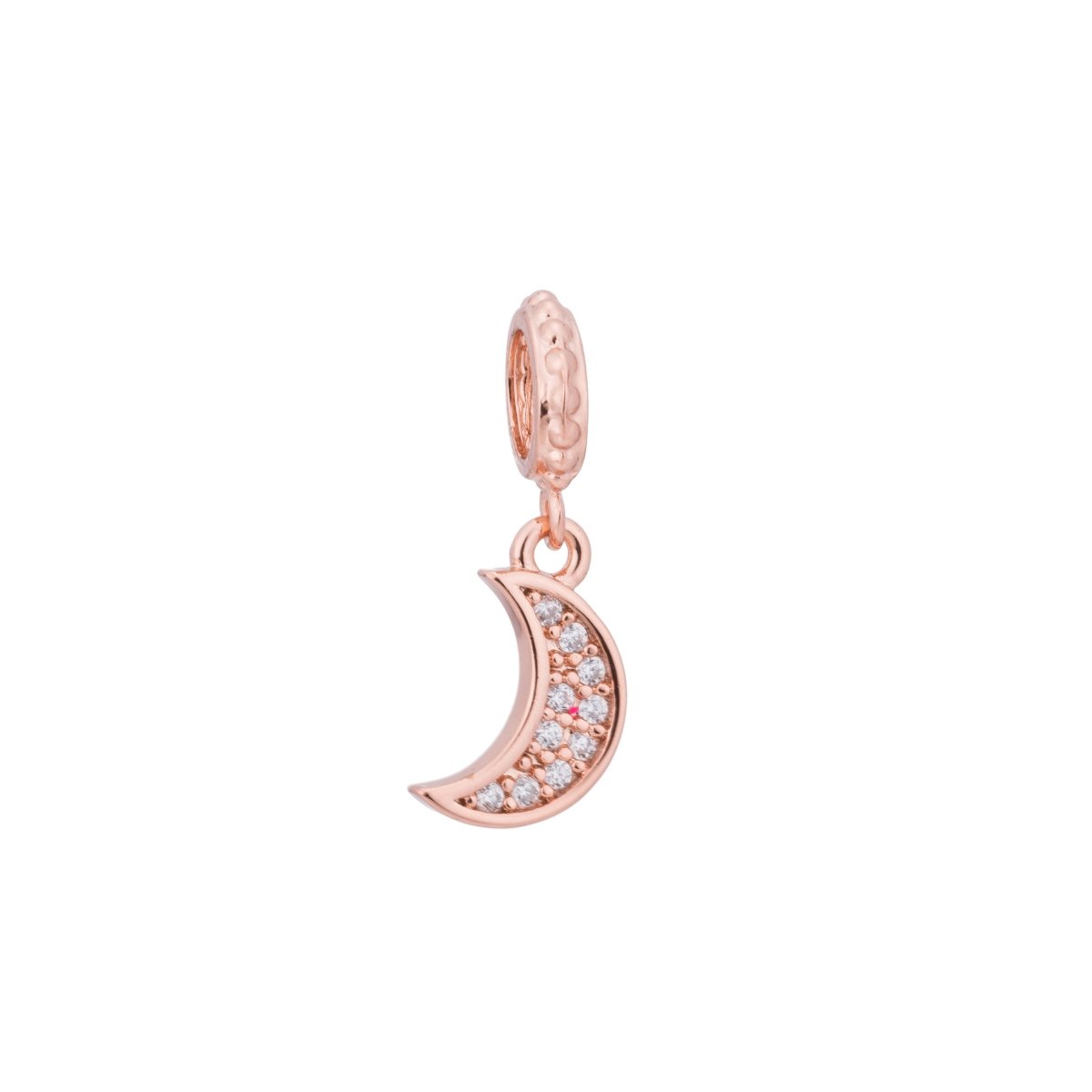 Cubic Zirconia Crystal Dangle Paved Moon Dream Big Loop Cooper Gold Filled Charm Connector Necklace Pendant Charm Plated Material, C-253 - DLUXCA