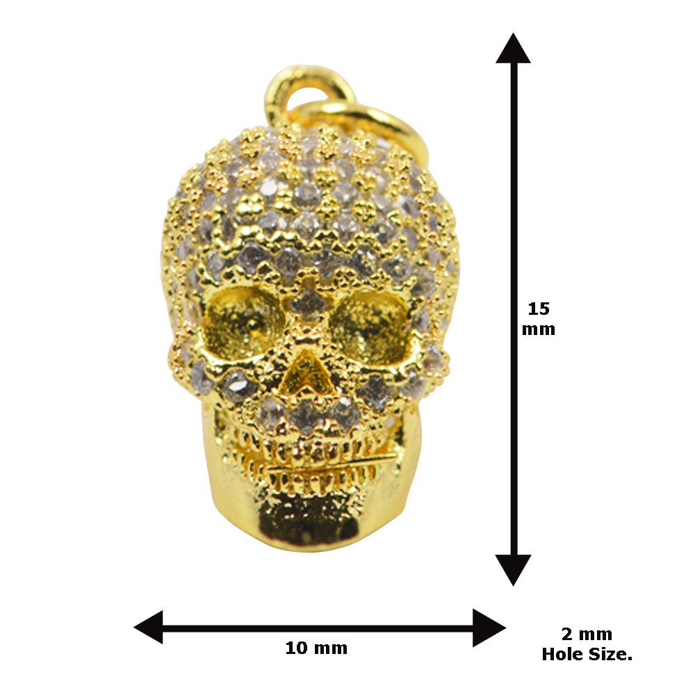 Cubic Zirconia Crystal Skull Dangle Pendant Cooper Gold Filled Charm Connector Spacer Bracelet Necklace Findings for Jewelry Making C-517 - DLUXCA