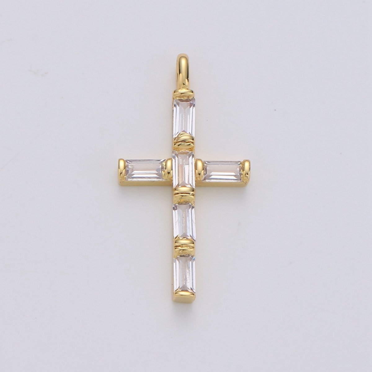 Cubic Zirconia CZ Marquise Navette Crystal Small Cross Pendant Charm Chain Necklace in 14k Gold Filled Silver Cross Charm Religious Jewelry I-657 I-658 - DLUXCA
