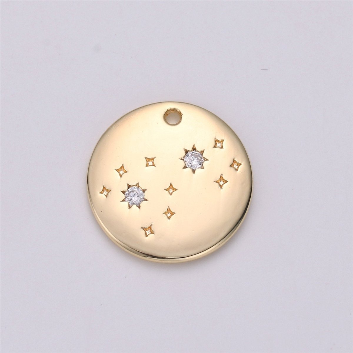 Cubic Zirconia Dainty Star Coin Pendant Gold Filled Charm Pave Gold Moon Star Unique Starry Night Charm C-523 - DLUXCA