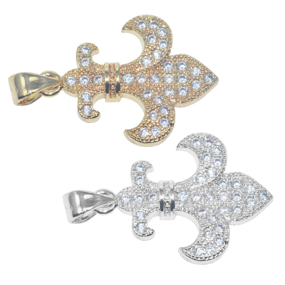 Cubic Zirconia Gold Filled Cooper, Crystal Bead Bracelet Jewelry Necklace Pendant Lily Flower Fleur de lis Charm I-696 - DLUXCA