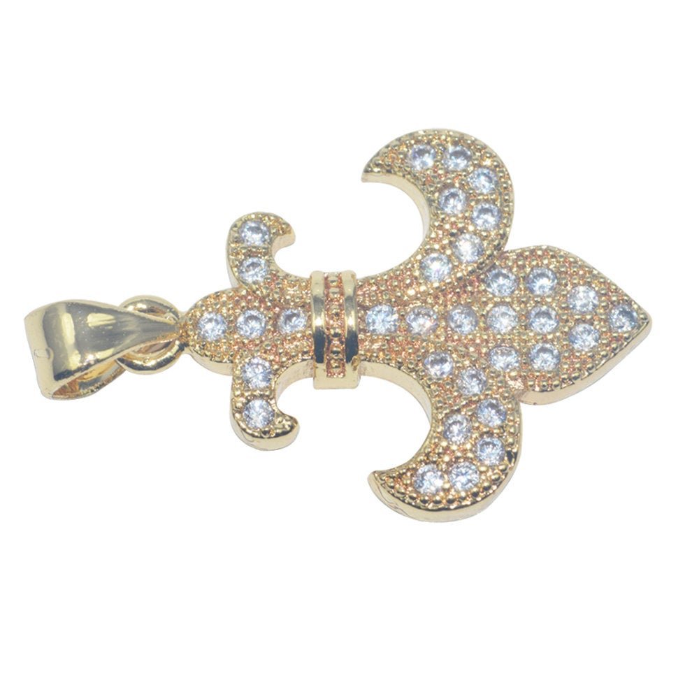 Cubic Zirconia Gold Filled Cooper, Crystal Bead Bracelet Jewelry Necklace Pendant Lily Flower Fleur de lis Charm I-696 - DLUXCA