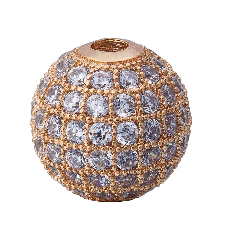 Cubic Zirconia Gold Filled Cooper Disco Ball Shambala Beads, Clear Crystal Rhinestone CZ Pave Czech Bead, Gold Silver Rose Gold, 10mm | B-481, B-482 - DLUXCA