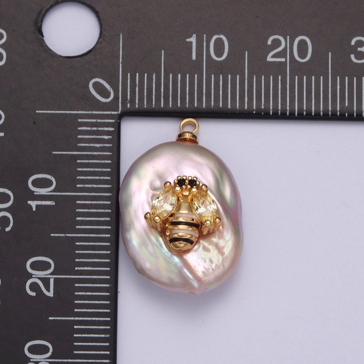 Cubic Zirconia Honeybee Queen Bumble Bee Freshwater Pearl Charm | X-155 - DLUXCA