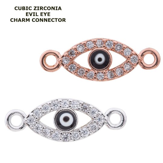 Cubic Zirconia Outlined Evil Eye Protection Gold Filled Cooper Charm Connector Crystal Rhinestone CZ Pave Czech Made For Bracelet F-338 F-615 F-616 - DLUXCA