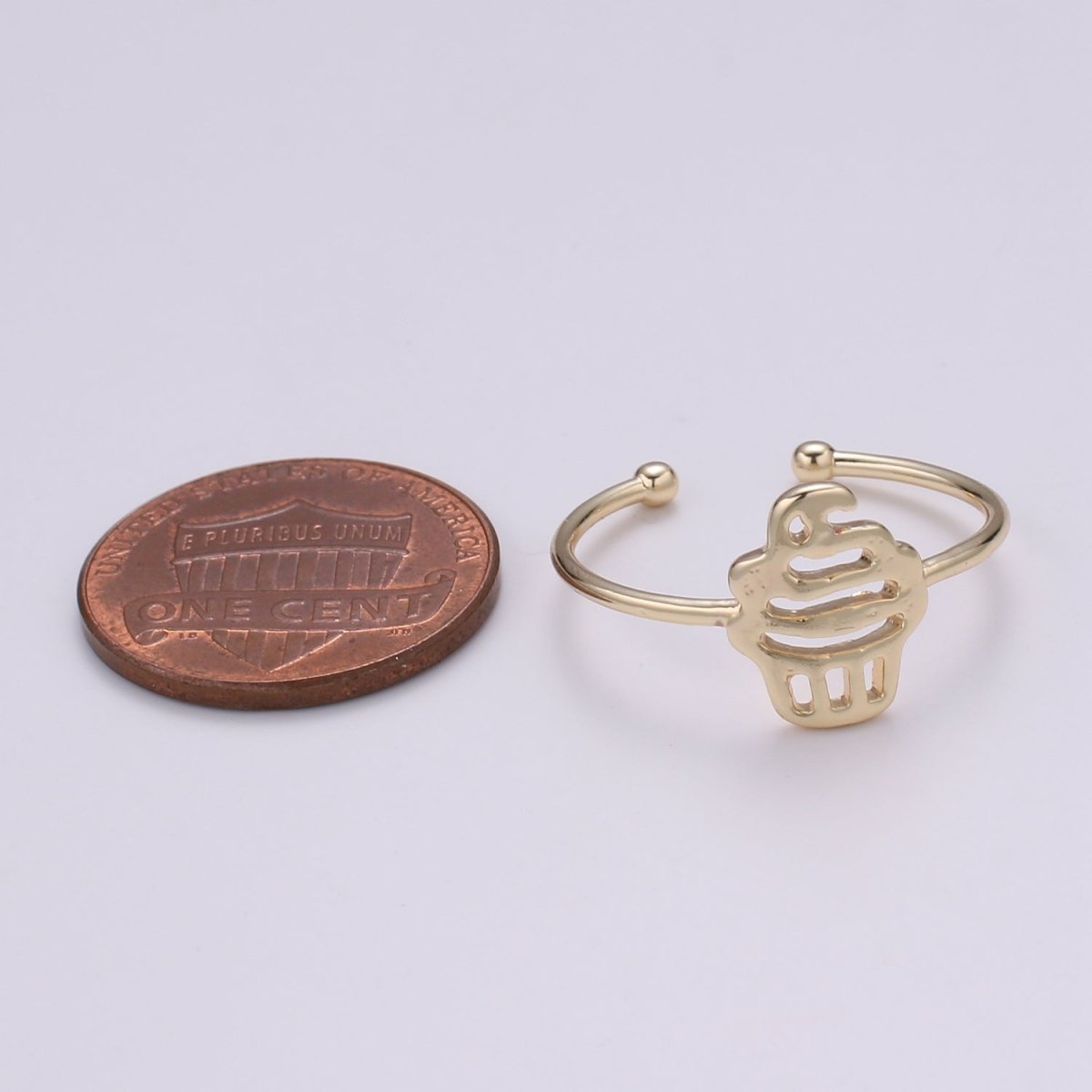 Cup Cake 18k Gold Ring, Ice Cream Cone Adjustable Gold Curb Ring, Simple Ring, Muffin Ring-R-262 - DLUXCA