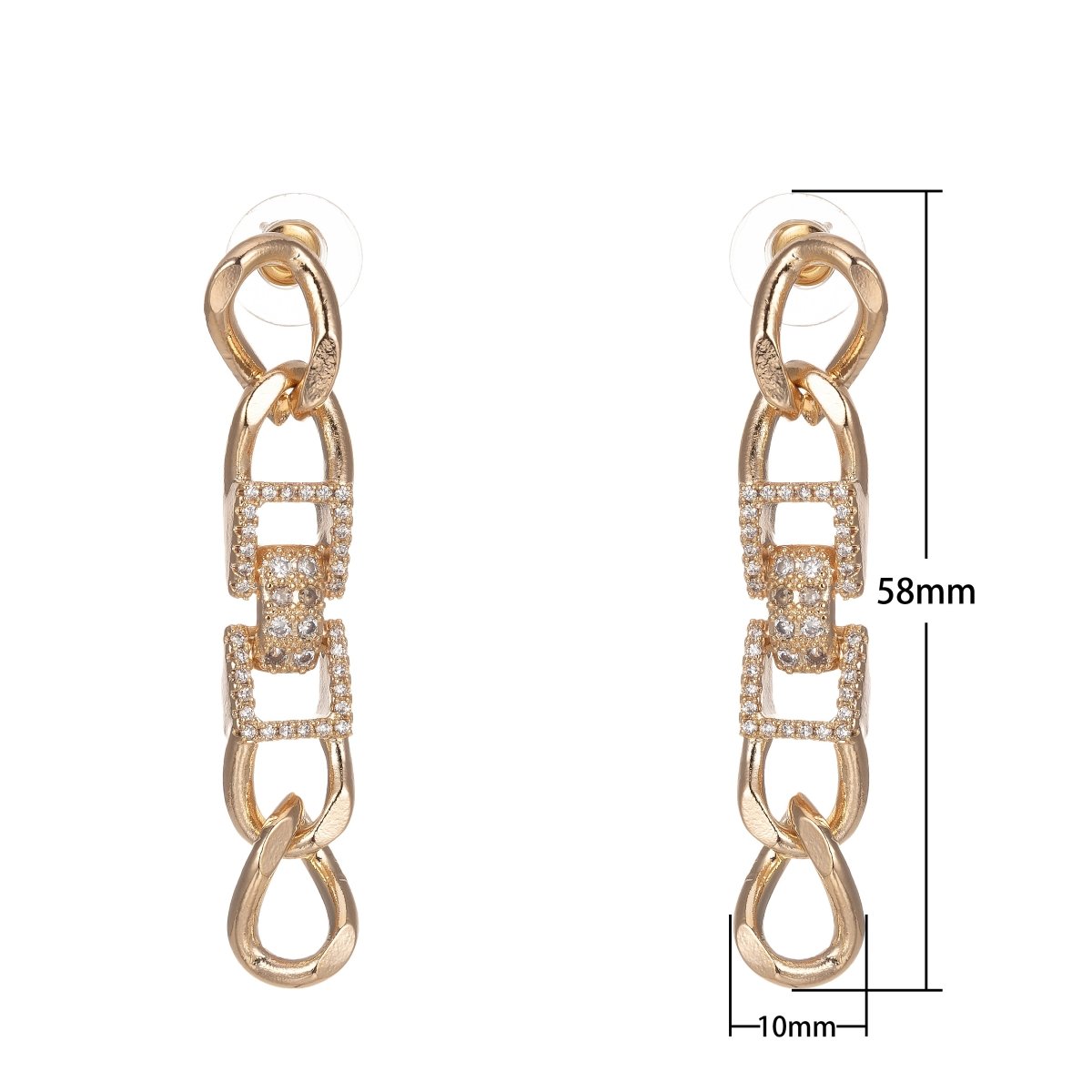 Curb Link Earrings Curb Chain Link Earring • Minimalist Gold Earring Dangle Stud Earring T-020 - DLUXCA