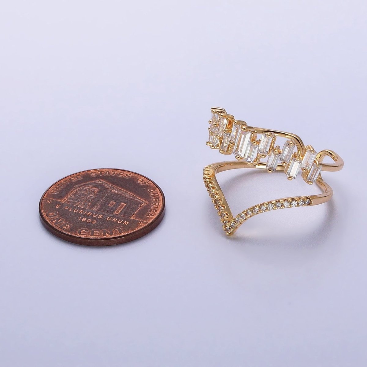 Curve Ring Baguette CZ Diamond Chevron Ring, Thin Gold Minimalist Ring | O1815 O1816 - DLUXCA