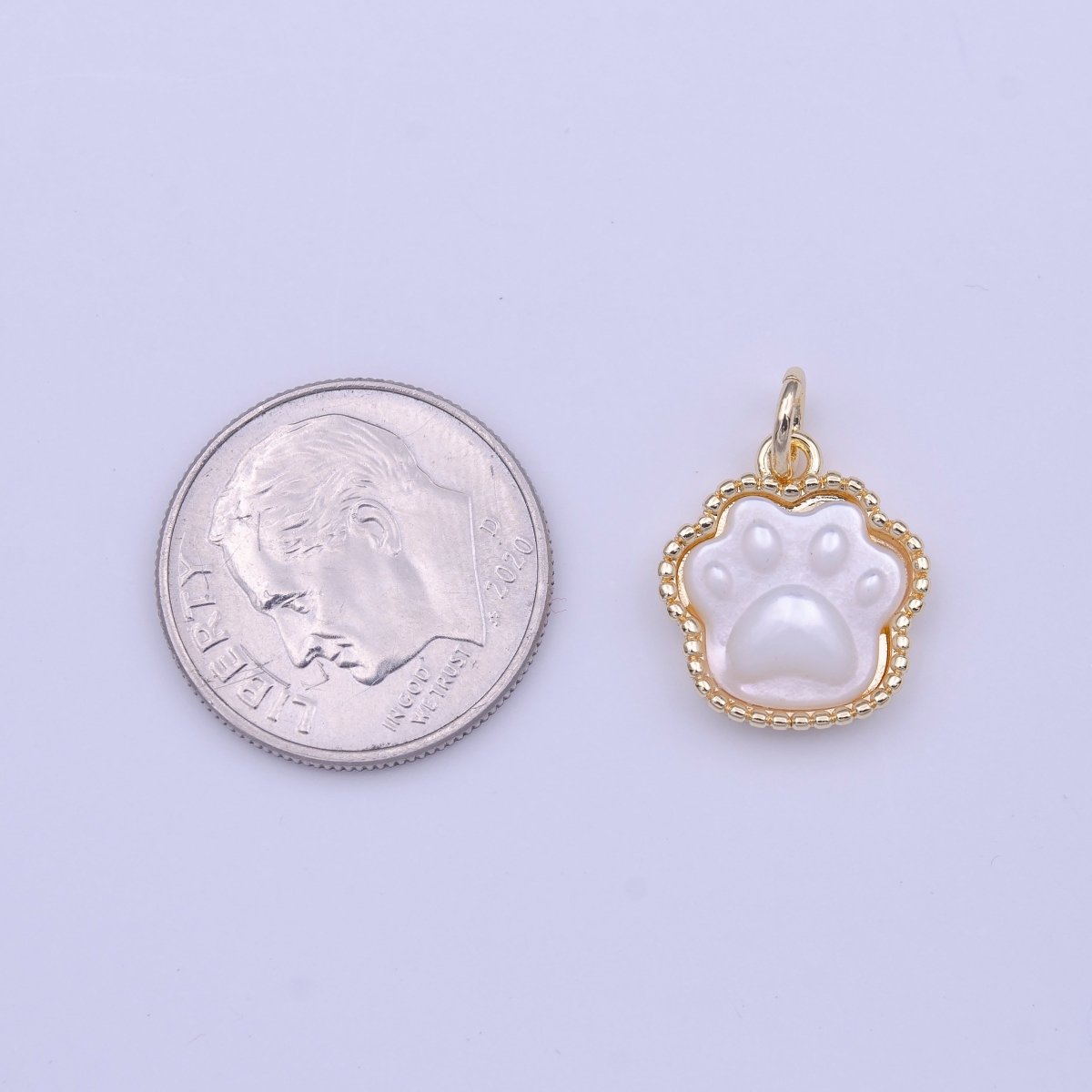 Cute Animal Pawprint Imprint Shell Pearl Gold Charm | C-427 - DLUXCA