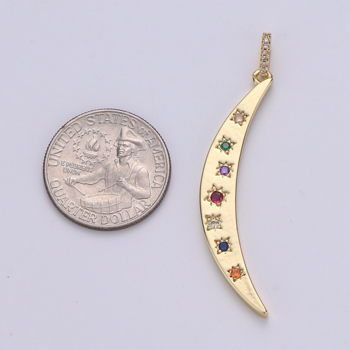 Cute Colorful Micro Pave Moon and CZ star charm 56x14mm Lead Nickel free Gold Cubic Crescent Moon Pendant for necklace Component J-023 - DLUXCA