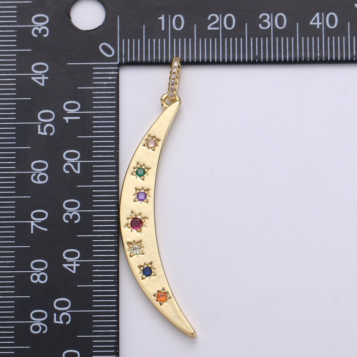 Cute Colorful Micro Pave Moon and CZ star charm 56x14mm Lead Nickel free Gold Cubic Crescent Moon Pendant for necklace Component J-023 - DLUXCA