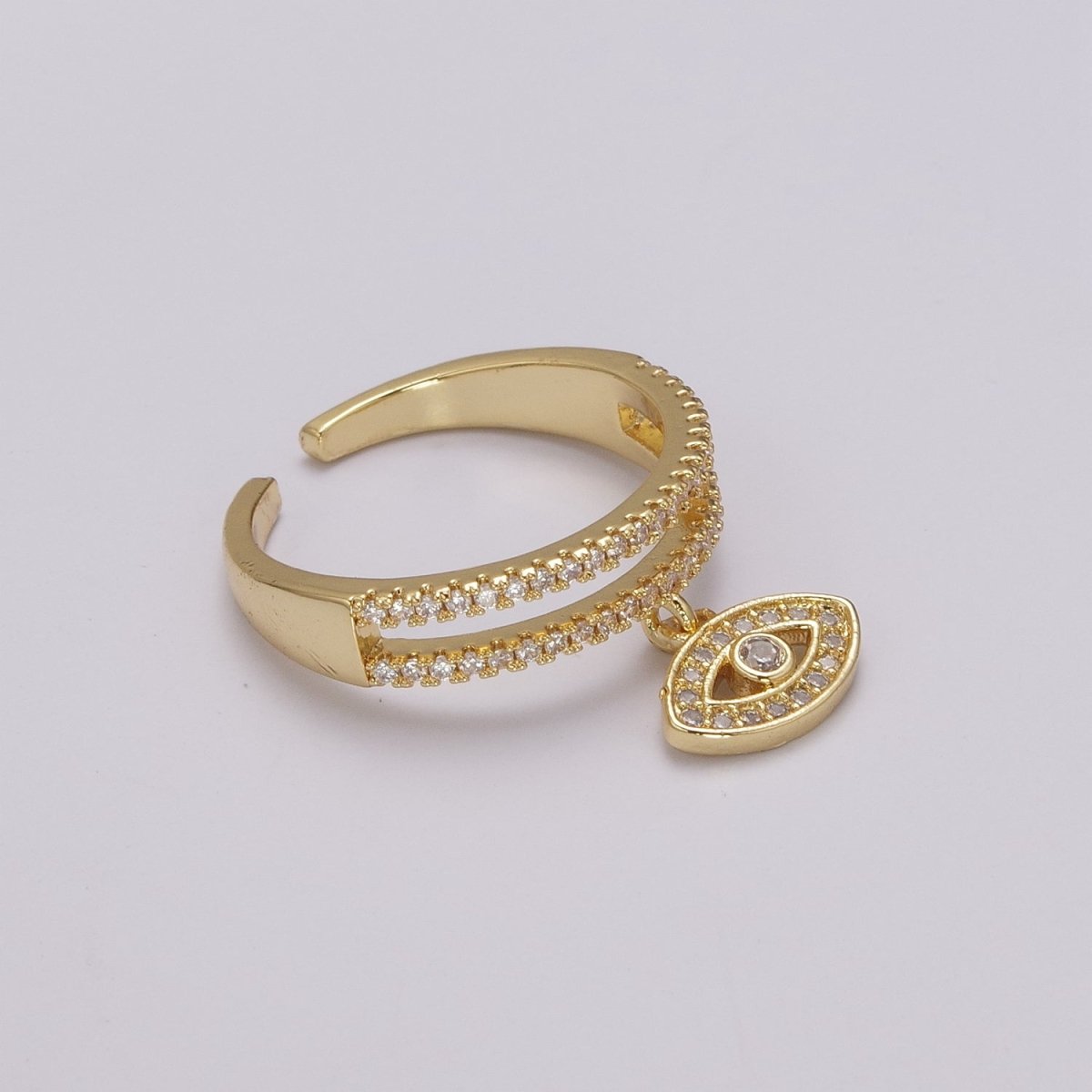 Cute Cz Gold Evil eye ring - Stackable Eye Ring - CZ Rings - Dangle Eye Ring - Dainty Stackable Rings - Adjustable Open Ring U-120 - DLUXCA