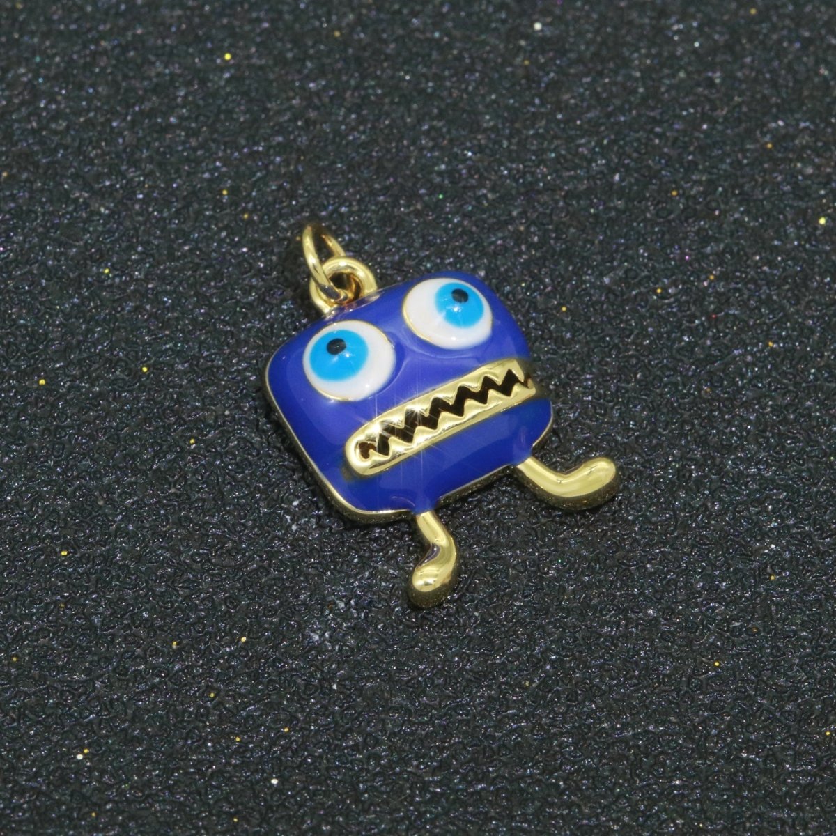 Cute Dainty Monster Charm, Enamel Robot Pendant Halloween Kids Monster Charm for Necklace Earring Bracelet Component Blue Red Monster M-546 M-547 - DLUXCA