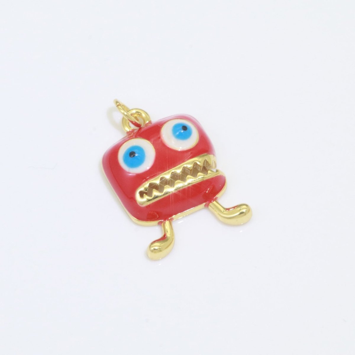 Cute Dainty Monster Charm, Enamel Robot Pendant Halloween Kids Monster Charm for Necklace Earring Bracelet Component Blue Red Monster M-546 M-547 - DLUXCA