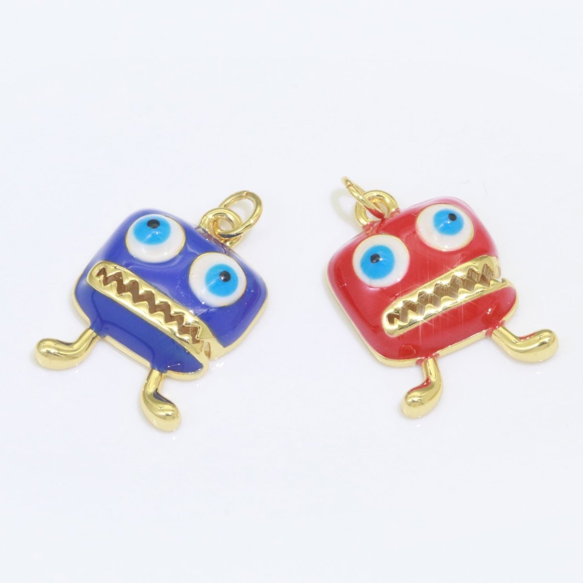 Cute Dainty Monster Charm, Enamel Robot Pendant Halloween Kids Monster Charm for Necklace Earring Bracelet Component Blue Red Monster M-546 M-547 - DLUXCA