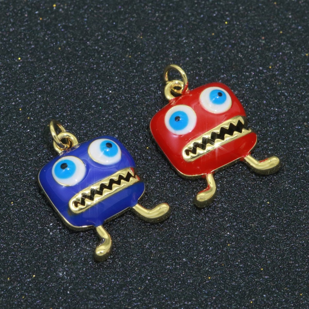 Cute Dainty Monster Charm, Enamel Robot Pendant Halloween Kids Monster Charm for Necklace Earring Bracelet Component Blue Red Monster M-546 M-547 - DLUXCA