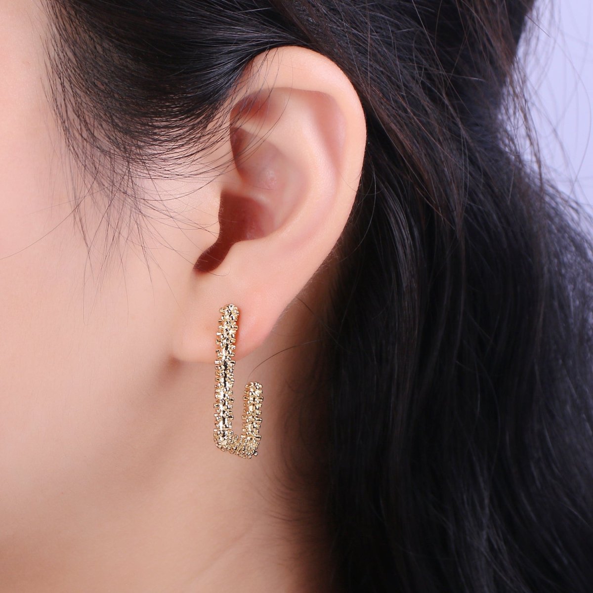 Cute Modern Earrings - Gold Semi Hoop Earrings - Minimalist Hoop Earrings - Dainty Gold C Hoop Earring T-243 - DLUXCA