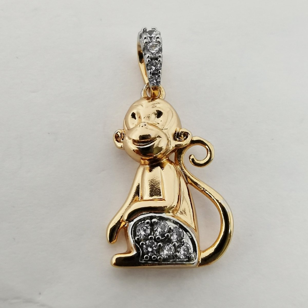 Cute Monkey Pendant in 24k Gold Filled with Clear Cubic Zirconia Funny Wild Animal Inspired I-715 - DLUXCA
