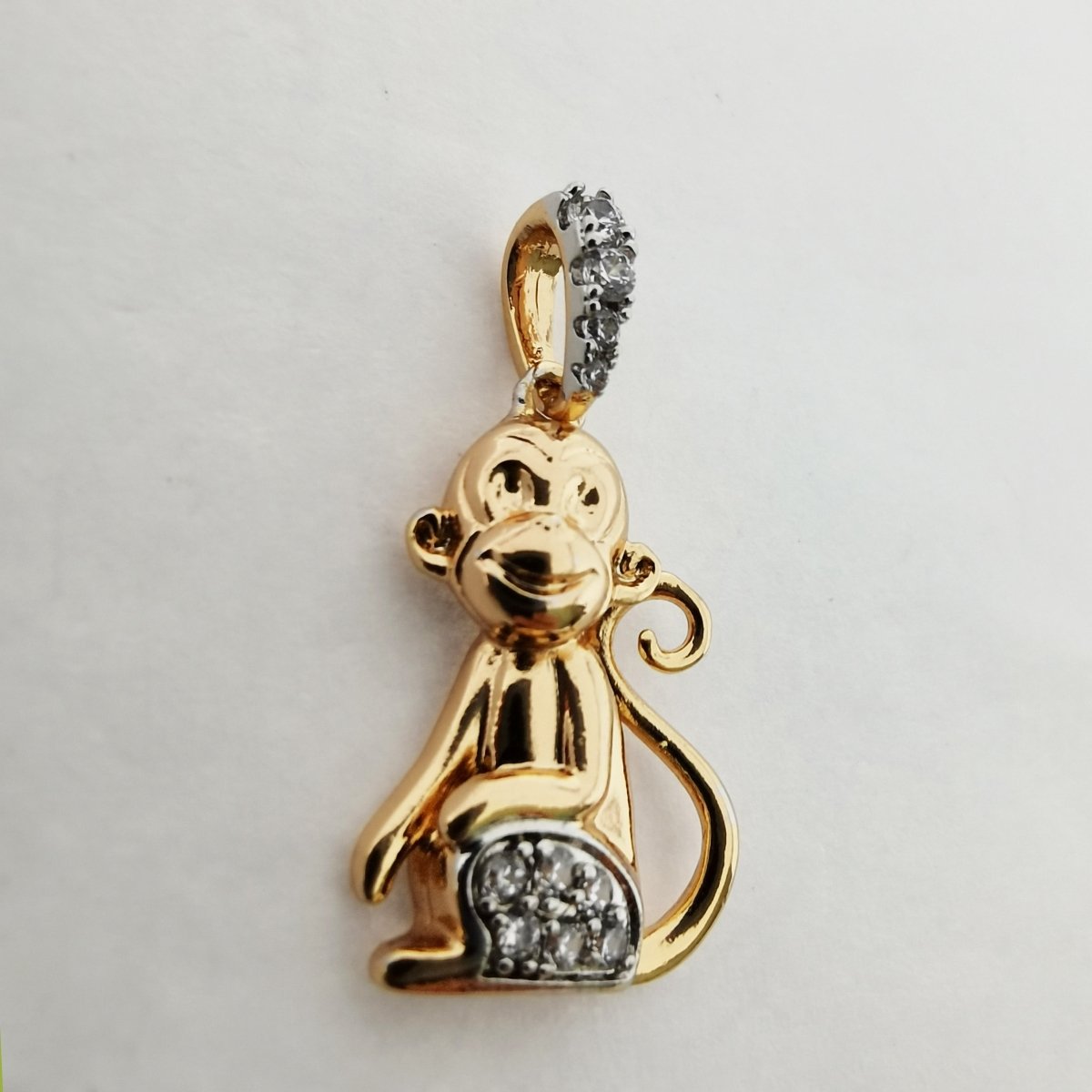 Cute Monkey Pendant in 24k Gold Filled with Clear Cubic Zirconia Funny Wild Animal Inspired I-715 - DLUXCA