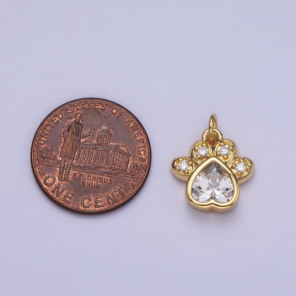 Cute Paw Print Clear Cubic Zirconia Gold Charm | C-170 - DLUXCA