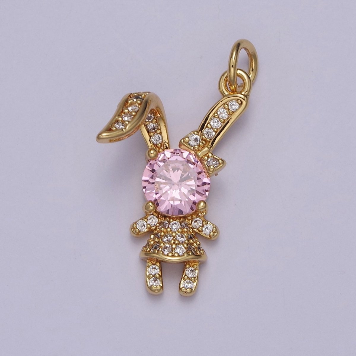 Cute Rabbit Charm Gold Cubic Bunny Charm Clear Pink CZ Kawaii Jewelry Pendants Necklace Bracelet Charm E-333 E-334 - DLUXCA
