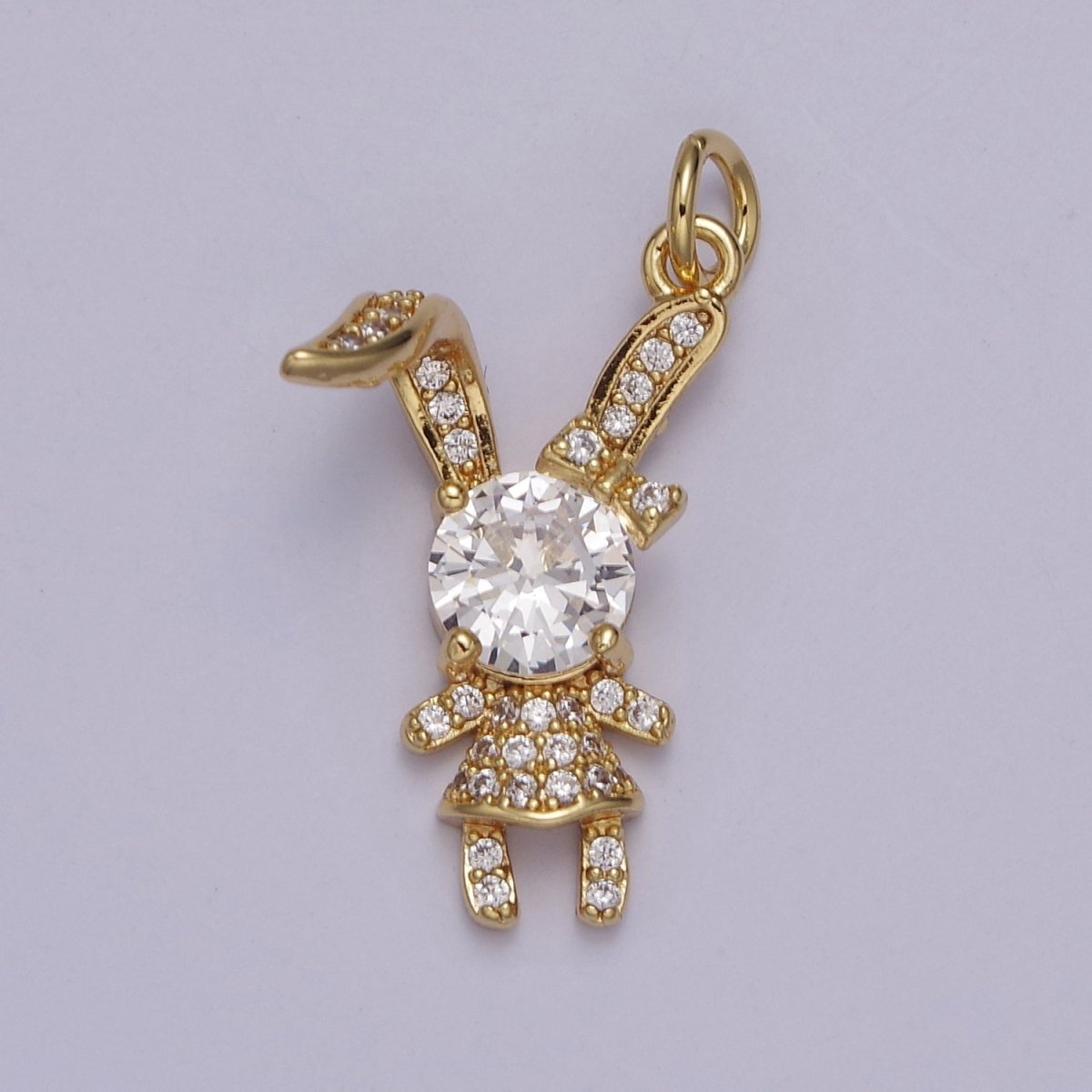 Cute Rabbit Charm Gold Cubic Bunny Charm Clear Pink CZ Kawaii Jewelry Pendants Necklace Bracelet Charm E-333 E-334 - DLUXCA