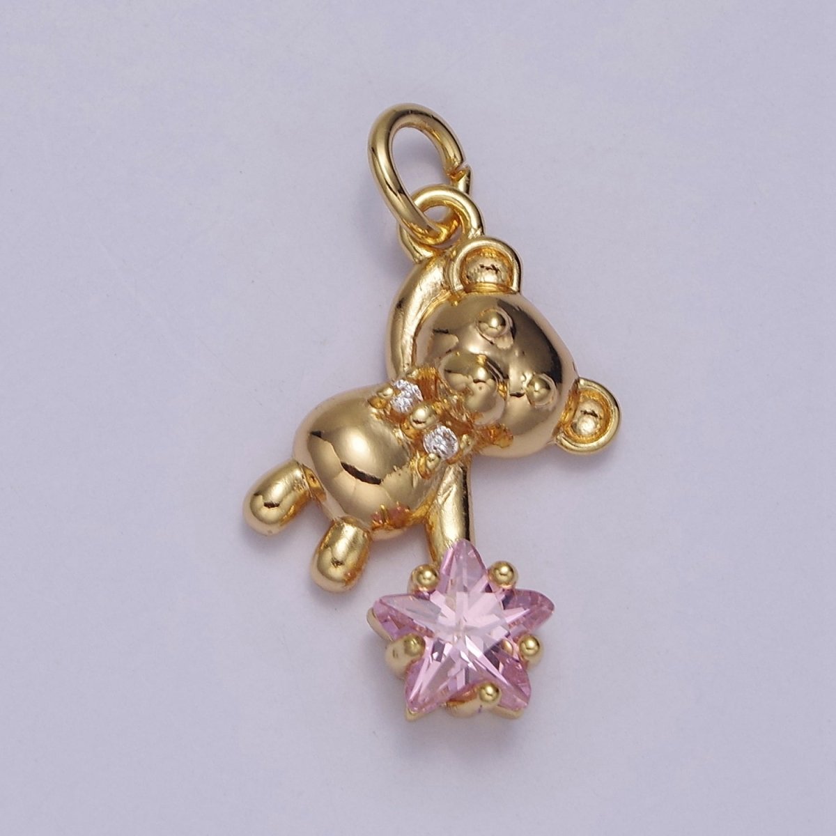 Cute Teddy Bear Charm Gold Cubic Star Charm Clear Pink Star Charms Kawaii Jewelry Pendants Necklace Bracelet Charm C-758,C-874 - DLUXCA