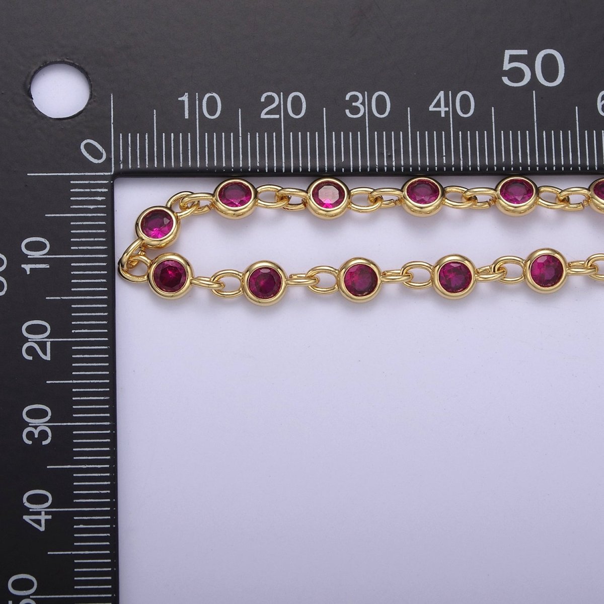 CZ Beaded Chain 4mm Round Bezel Cut Cubic Zirconia Beads Gold Filled Unsoldered Bezel Connector Beads Findings | ROLL-747 748 749 Clearance Pricing - DLUXCA