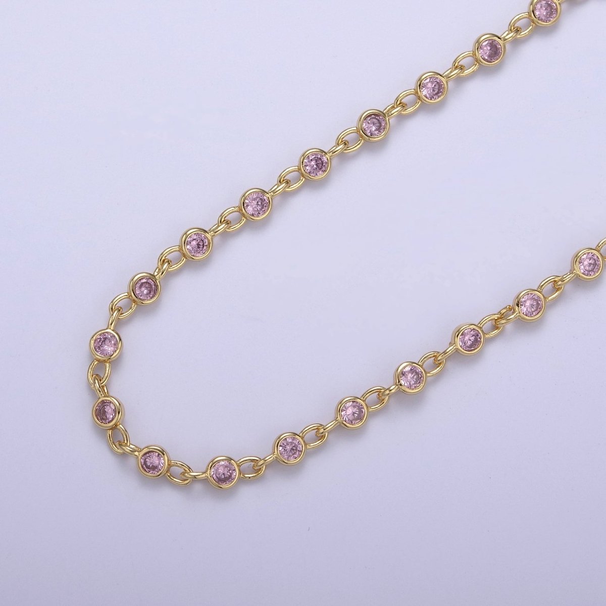 CZ Beaded Chain 4mm Round Bezel Cut Cubic Zirconia Beads Gold Filled Unsoldered Bezel Connector Beads Findings | ROLL-747 748 749 Clearance Pricing - DLUXCA
