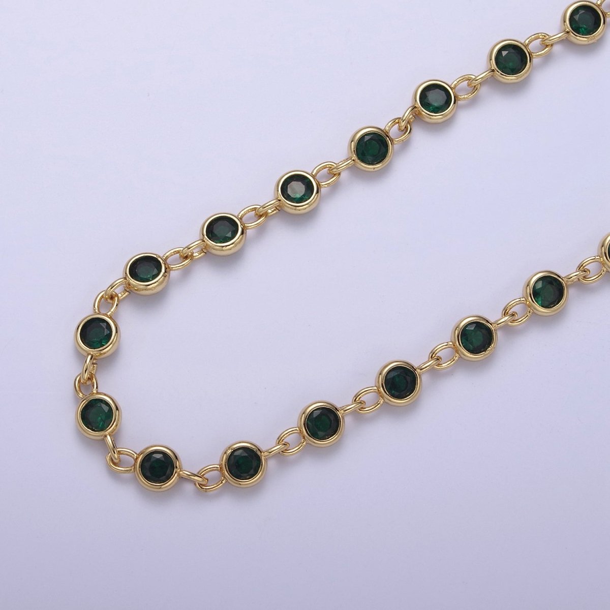 CZ Beaded Chain 6mm Round Bezel Cut Cubic Zirconia Beads Gold Filled Unsoldered Bezel Connector Beads Findings | ROLL-739 740 741 742 Clearance Pricing - DLUXCA