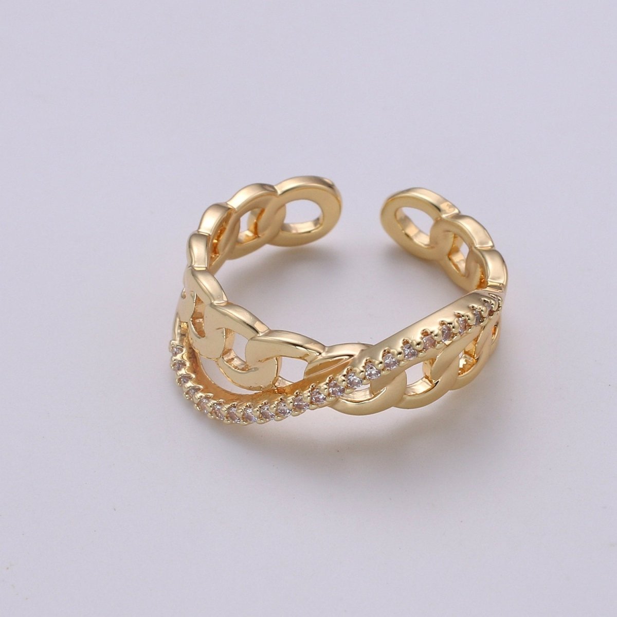 Cz Chain Ring - Curb Chain Ring - Gold Ring - Stackable Rings - Minimalist Ring - Twist Chain Ring - Statement Ring - Layering Ring R-152 - DLUXCA