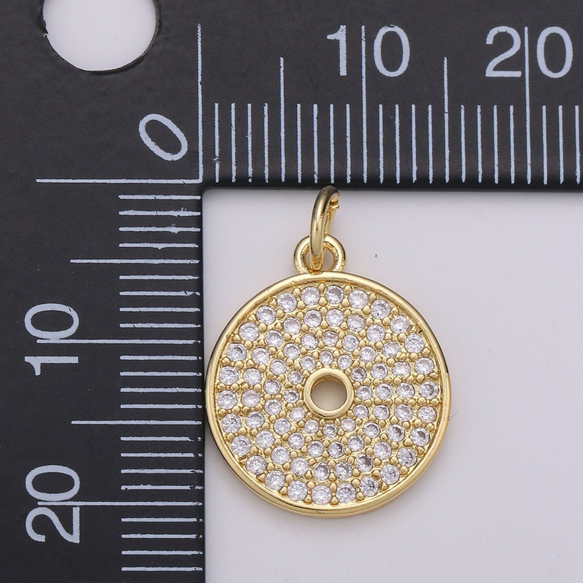 CZ Clear Micro Pave Coin Charm, Round Disc Pave Charm, Gold Filled Micro Pave Dangle Charms for Necklace Bracelet Earring Supply D-352 - DLUXCA