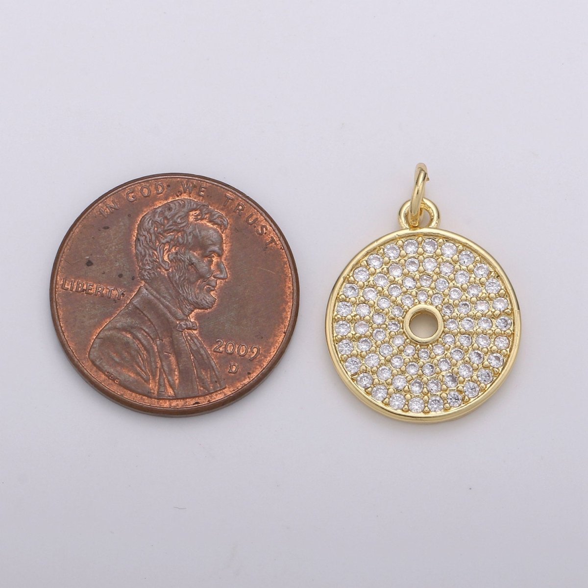 CZ Clear Micro Pave Coin Charm, Round Disc Pave Charm, Gold Filled Micro Pave Dangle Charms for Necklace Bracelet Earring Supply D-352 - DLUXCA