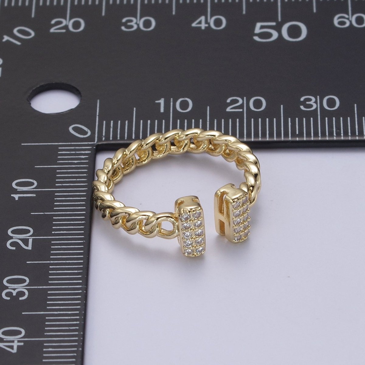 Cz Curb Chain Ring Open Adjustable Jewelry for Statement Stackable U-324 - DLUXCA