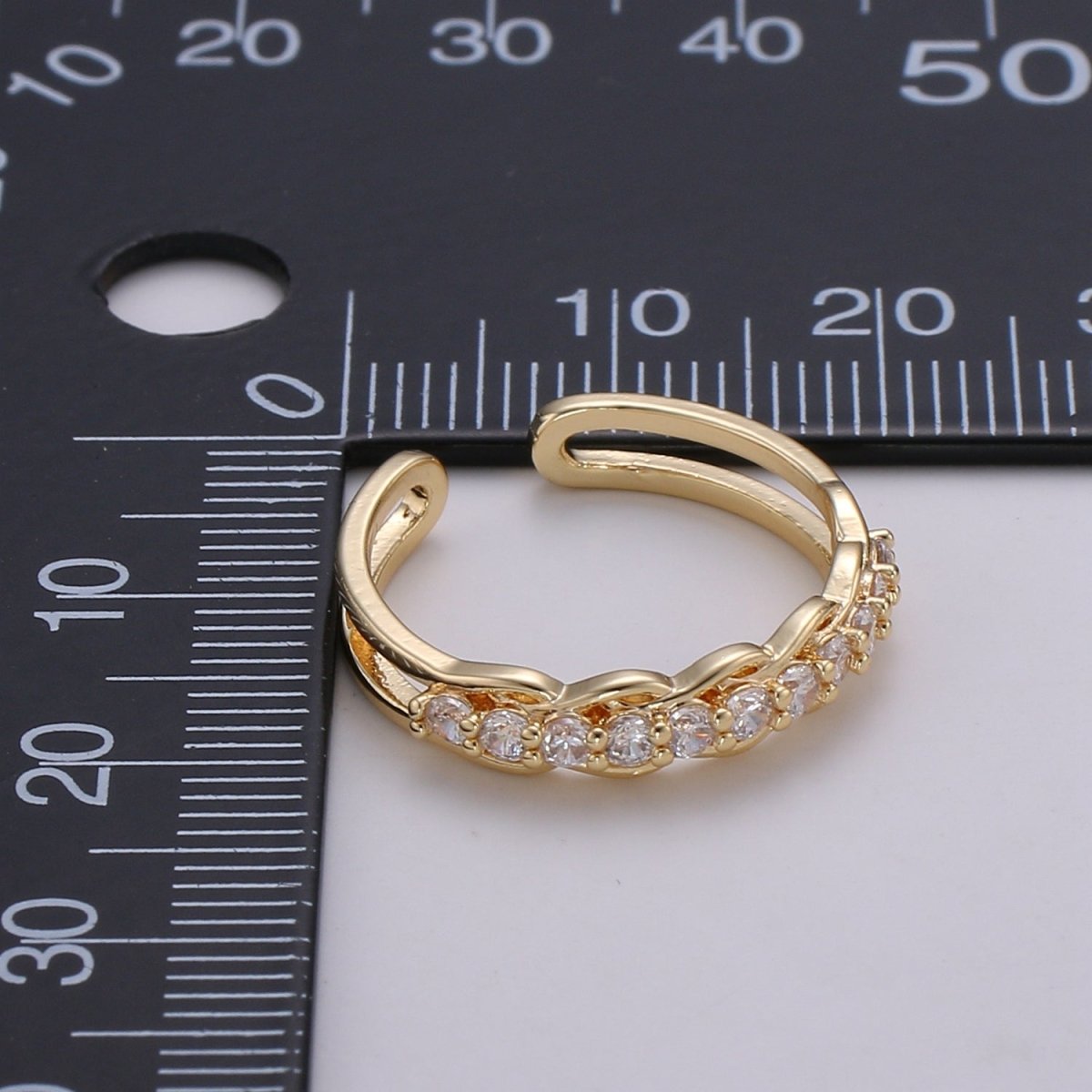 Cz Double Band Ring, Open Ring Adjustable Ring, Dainty Ring, Wholesale Ring, Gold Jewelry gift for Valentine R-185 - DLUXCA