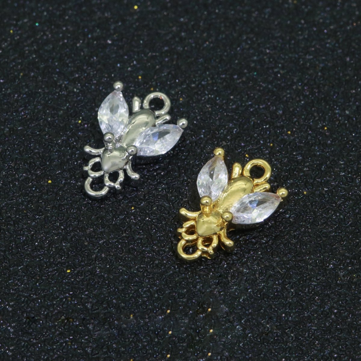 CZ Fly Pendant, Gold Plated Housefly Charm Connector DIY Insect Jewelry Making Supplies F-909 F-910 - DLUXCA