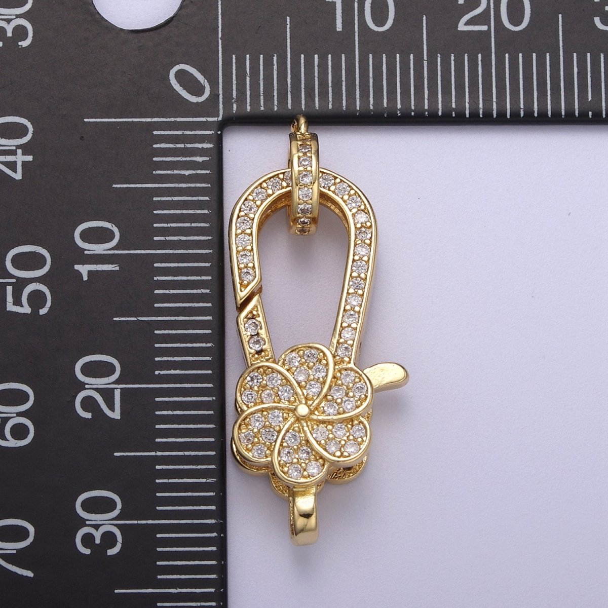 CZ Gold Filled Clear Micro Pave Flower Lobster Claw Clasp, Cubic Lobster Clasp L-607 - DLUXCA