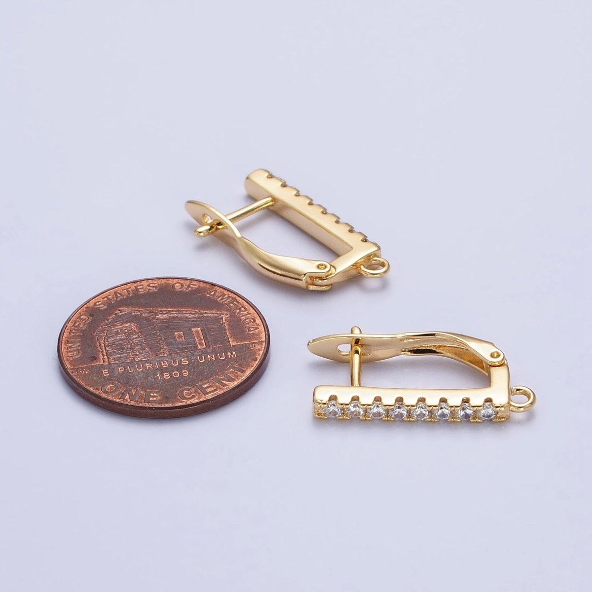 CZ Gold Huggie Earring one touch w/ open link Gold / Silver Earring Lever back earring making Supply Z-163 Z-164 - DLUXCA