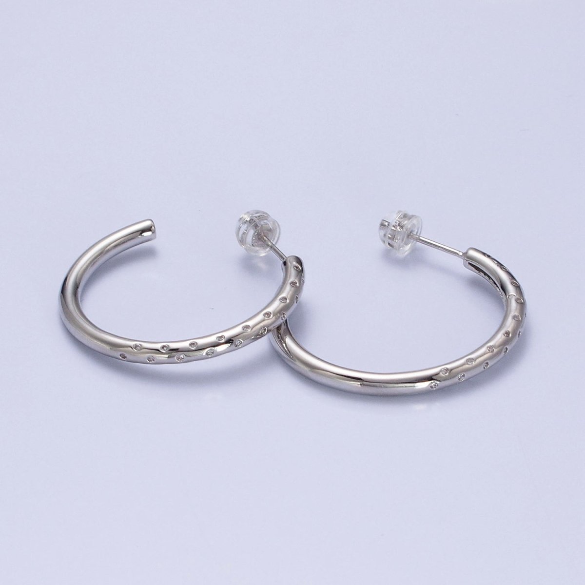 CZ Gold Tube Hoop Earring Silver Micro Pave Stone Earring Minimalist Jewelry AB741 AB749 - DLUXCA