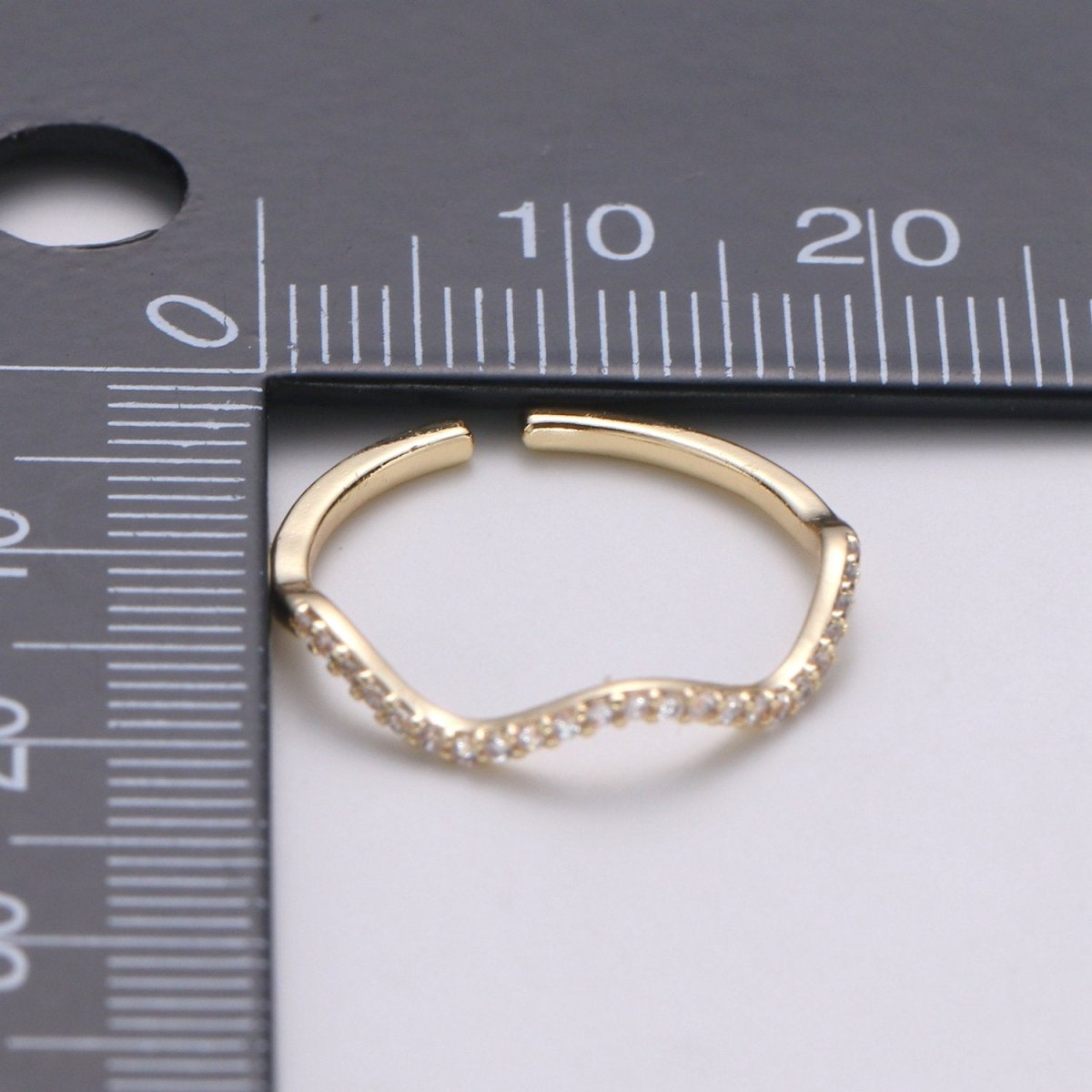 Cz Gold wave ring, Micro Pave Open Ring Gold Vermeil ring, Dainty wave ring, Ocean ring, Micro Pave Stacking rings, Beach ring gold wave | R-123 - DLUXCA