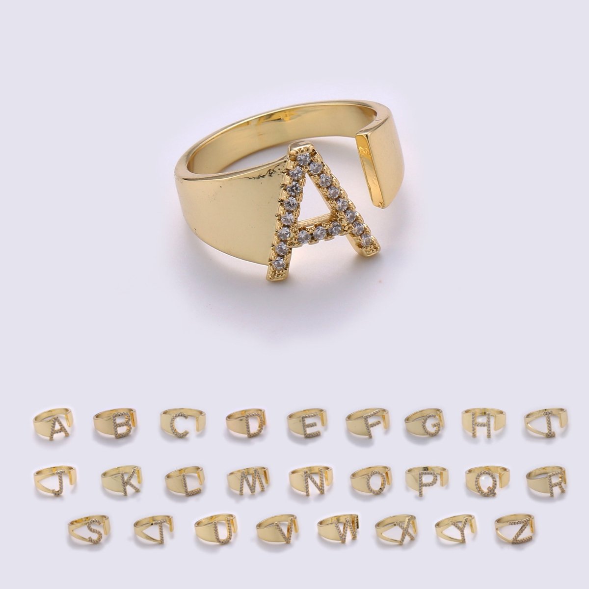 Cz Initial Gold Ring Alphabet Ring Gold Stacking Ring Adjustable Ring Letter Ring Vintage Gold Rings Initial Ring Thumb Ring Open Ring R-396 - R-421 - DLUXCA