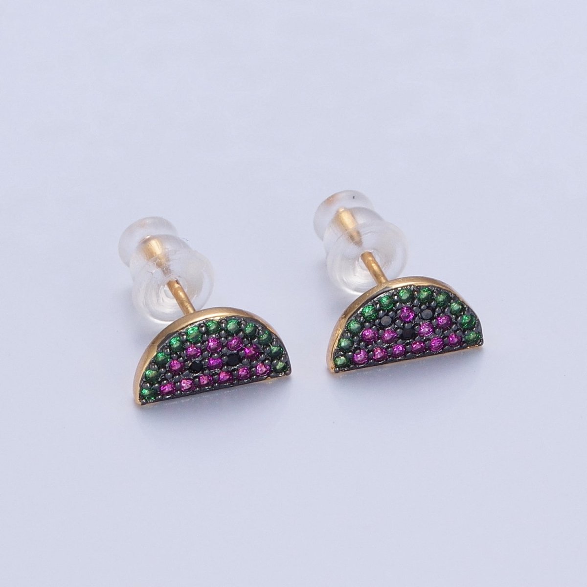 CZ Micro Pave 24K Gold Filled Watermelon Fruit Stud Earrings V-449 - DLUXCA