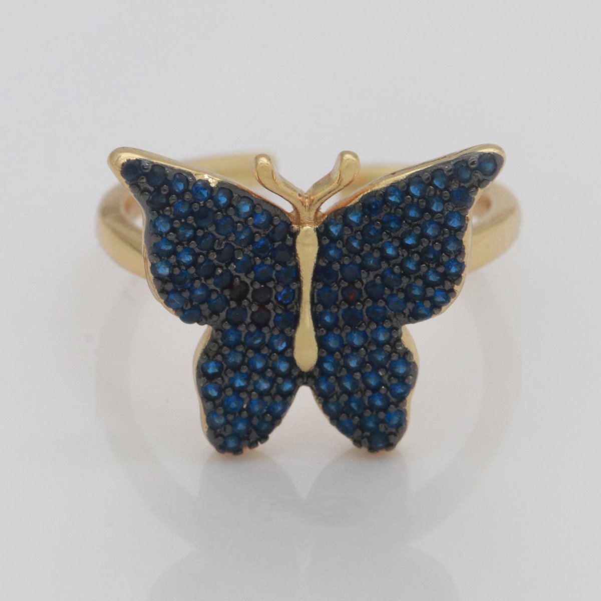CZ Micro pave Colorful Enamel Butterfly Shape Adjustable Ring,14K Gold Filled CZ Open Ring Adjustable Statement Ring - DLUXCA