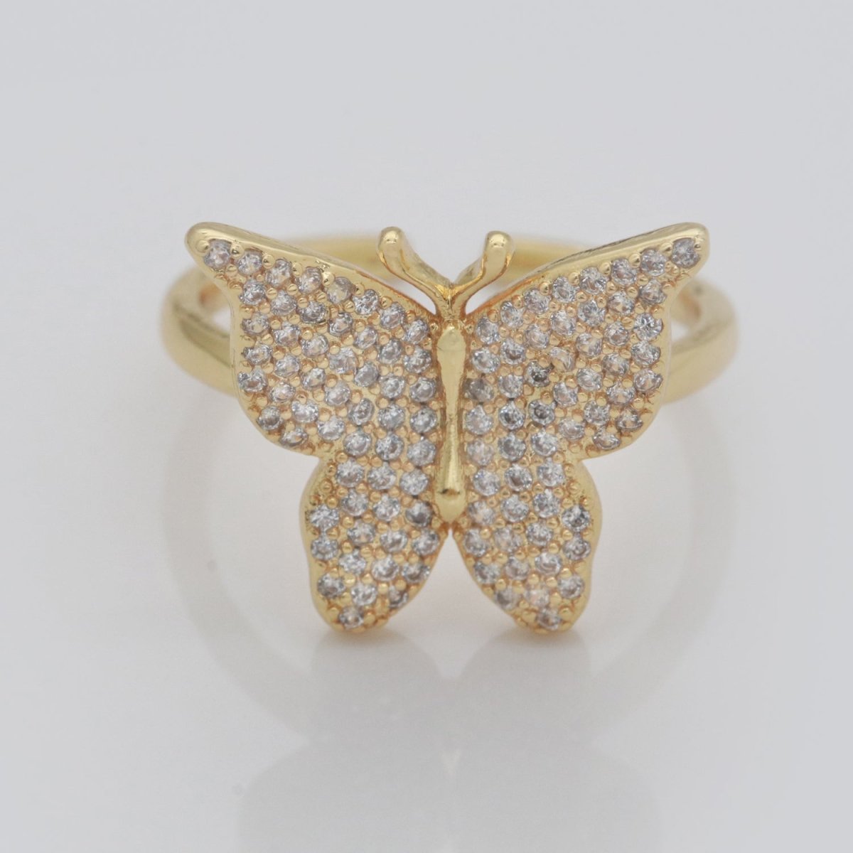 CZ Micro pave Colorful Enamel Butterfly Shape Adjustable Ring,14K Gold Filled CZ Open Ring Adjustable Statement Ring - DLUXCA