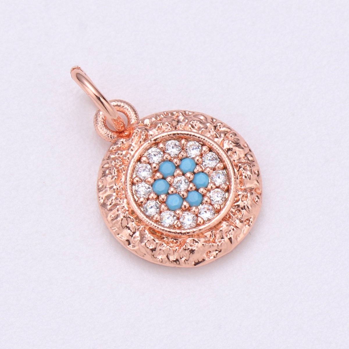 CZ Micro Pave Evil Eye Charm In Gold, Rose Gold, White Gold Silver, Gun-Metal Black For Bracelet Earring Charm Necklace Pendant | C-409 - DLUXCA