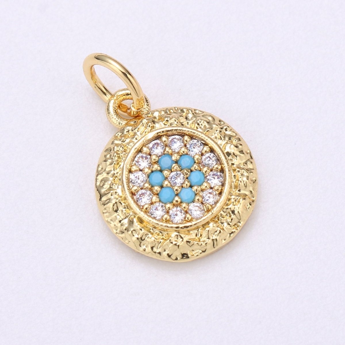 CZ Micro Pave Evil Eye Charm In Gold, Rose Gold, White Gold Silver, Gun-Metal Black For Bracelet Earring Charm Necklace Pendant | C-409 - DLUXCA